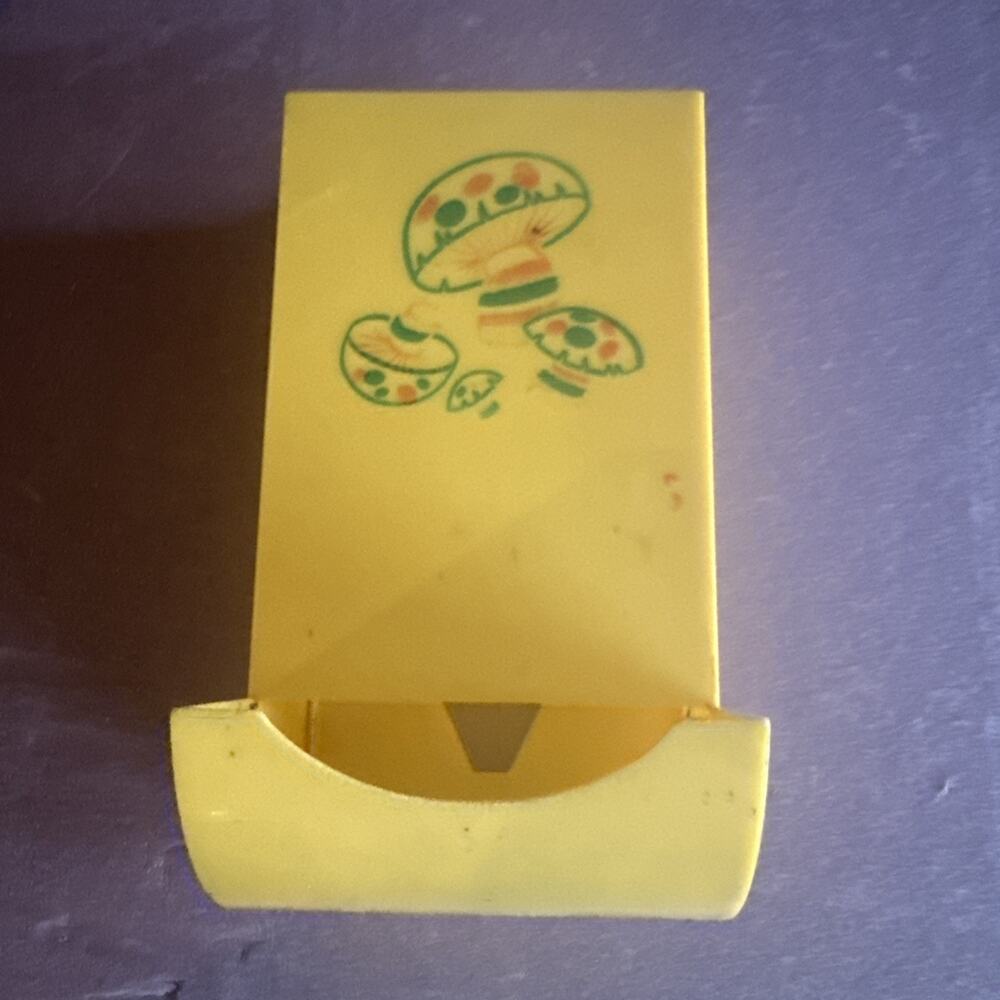 Vintage Wall Mountable Mushroom Matchbox Holder Retro Design Yellow Plastic